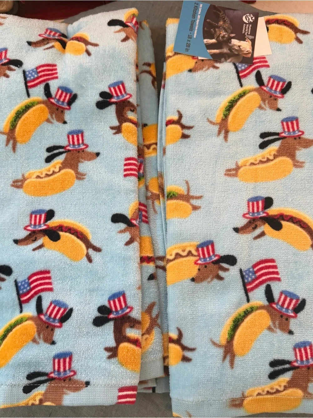 Dachshund patriotic kitchen towels Hotdog Wiener 2/set July 4 ready🇺🇸